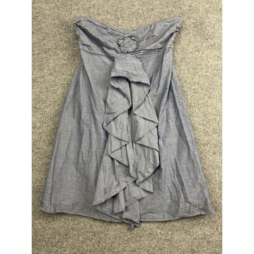 J Crew Dress Womens 6 Blue Chambray Strapless Ruffle Fit & Flare Sundress Party